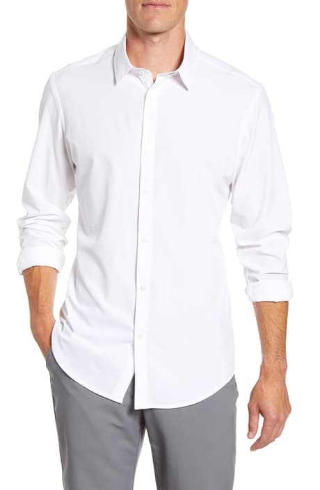 Men's White Button Down Stretch Shirt
