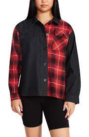 Steve Madden Denim Flannel Mix Shirt Jacket