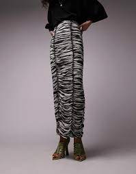 Zebra Print Ruched Midi Skirt