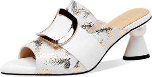 TinaCus Women's Handmade Leather Peep Toe Slip On Mule Pumps