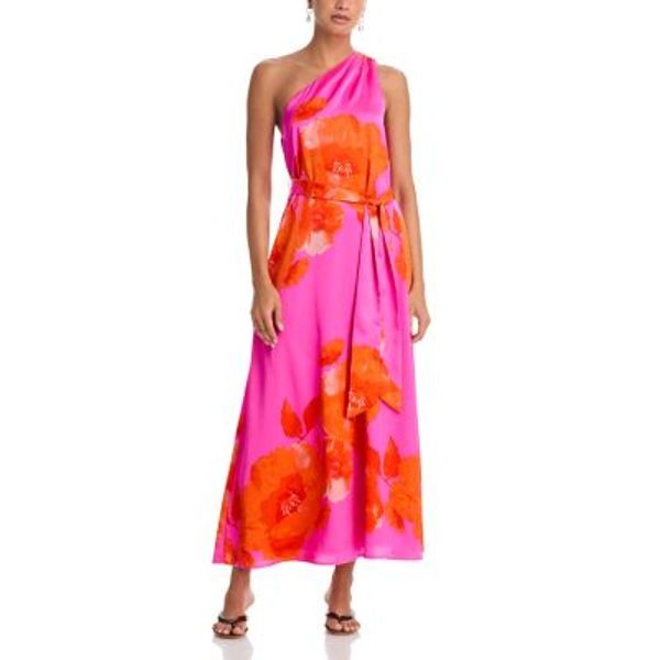 AQUA One Shoulder Satin Maxi Dress 