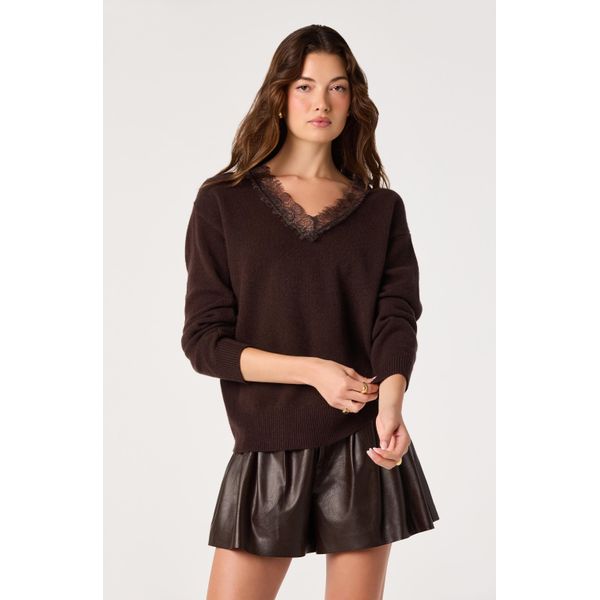 Lace Trimmed V-Neck Sweater
