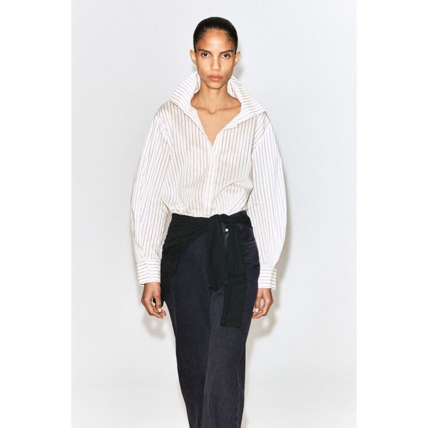 Ivory Striped Cotton Collar Shirt Ivory Striped Cotton Collar Shirt