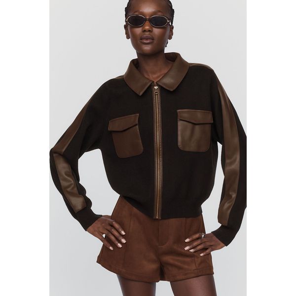 Faux Leather Panel Sweater 