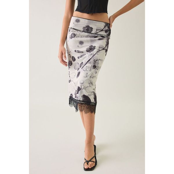Kimchi Blue Early Mornings Lace Trim Slip Midi Skirt